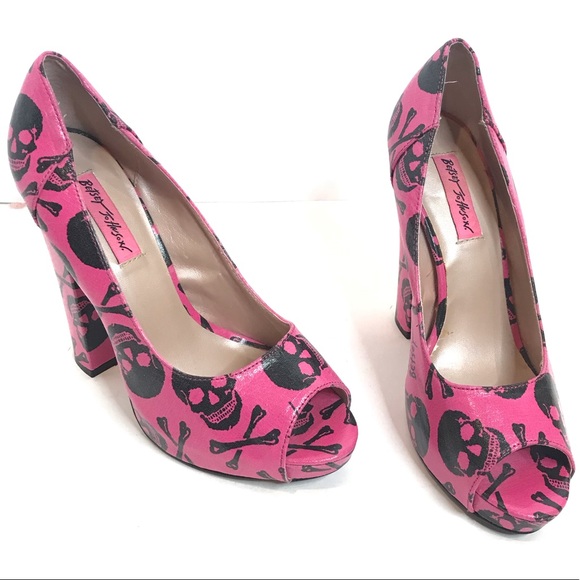 Betsey Johnson Heels Skull Pink Rare Platform - Picture 12 of 13